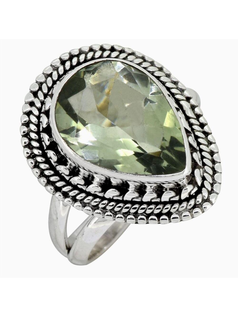 Green Amethyst 925 Sterling Silver Solitaire Ring